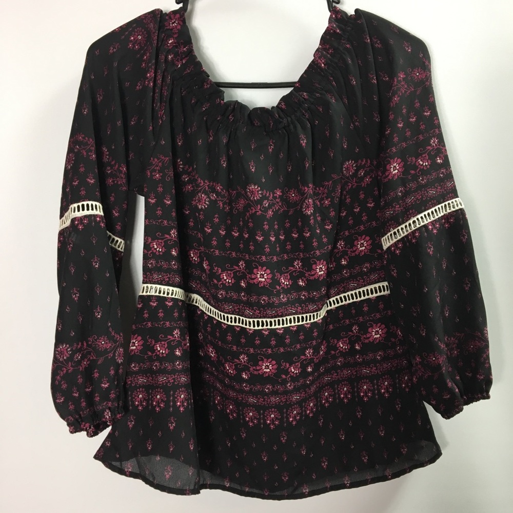Rue 21 Womens Blouse‎ Size S Black Pink Drawstring